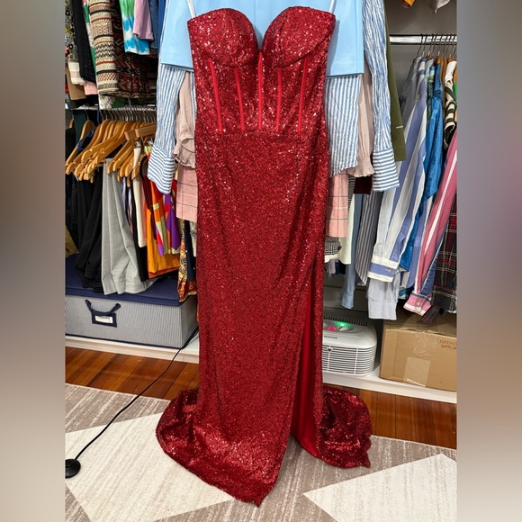 Sherri Hill Dresses & Skirts - Sherri Hill 55491 Strapless Corset Bodice Red Sequin Prom Pageant Dress Size 8